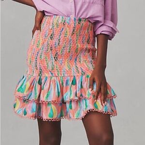NWT Farm for Anthropologie Pink and Orange Smocked Bubble Mini Skirt